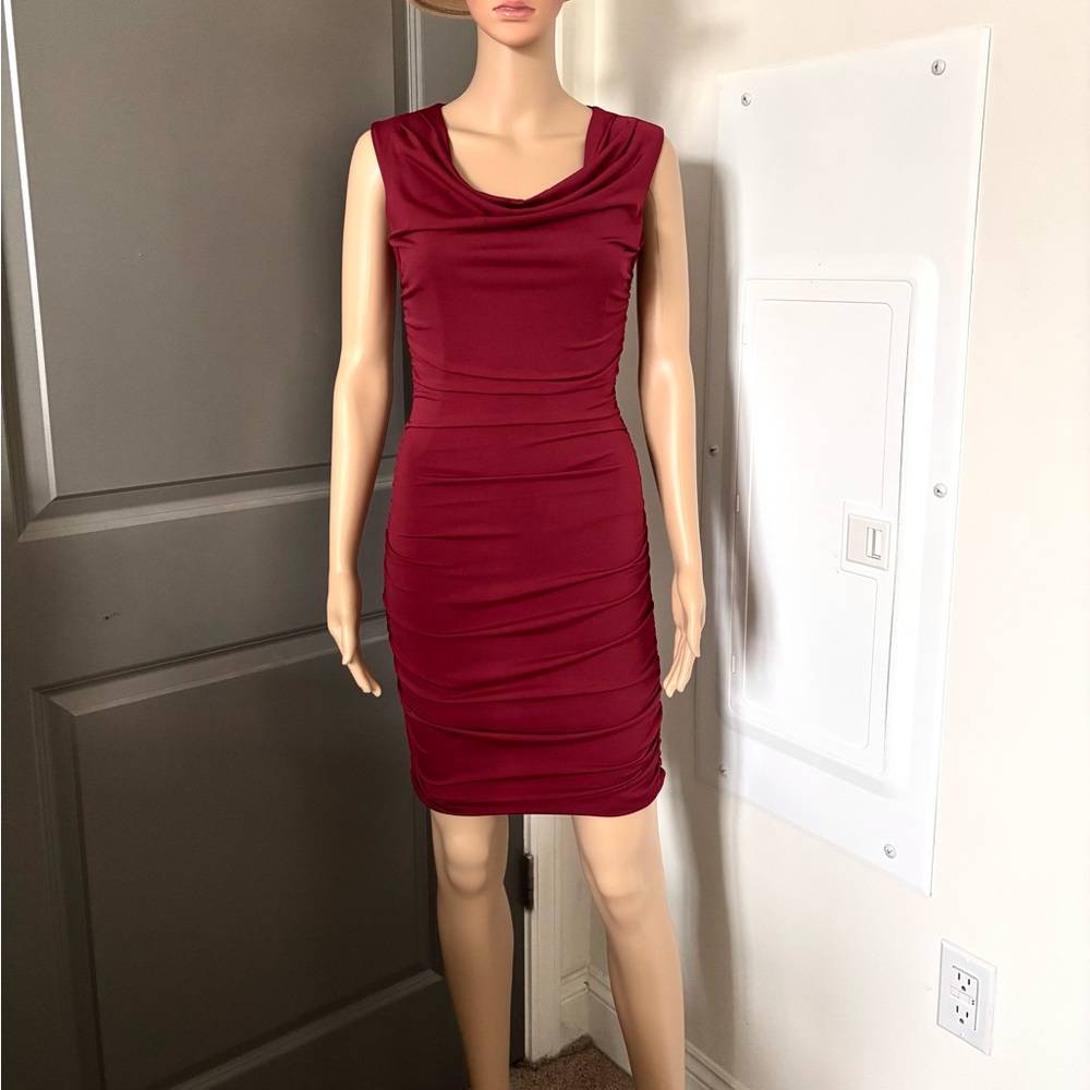 Sweet Storm Burgundy red cherry Mini Dress bodycon stretched size S-M used once